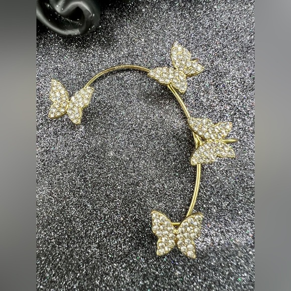 New Gold Butterfly Ear Cuff - No Piercings Needed - w/ Crystal Accents Left Cuff - Picture 13 of 16